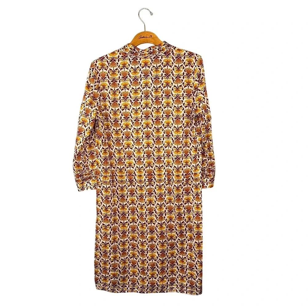 Tory Burch Tunic Dress Women 12 Orange Floral Cotton V-Neck Long Sleeve Boho